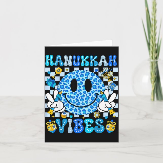 Hanukkah Vibes Groovy Smile Face Jewish Holiday Ch Karte (Vorderseite)