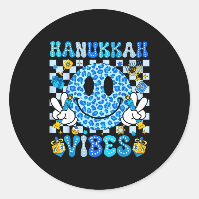 Hanukkah Vibes Groovy Smile Face Jewish Holiday Ch Runder Aufkleber (Vorderseite)