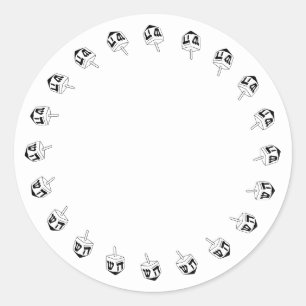 Hanukkah, weiß und schwarz, Dreidel-Rand niedlich Runder Aufkleber