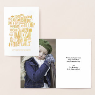 Hanukkah Words Holiday Gold Foil Card Folienkarte