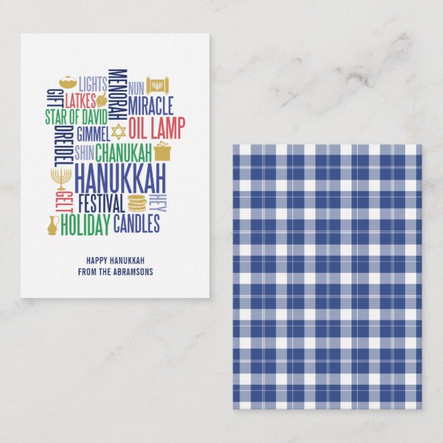 Hanukkah Words Holiday Mini-Karte Mitteilungskarte (Vorne/Hinten)
