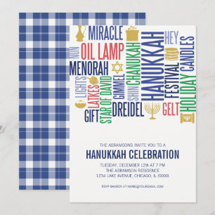 Hanukkah Words Holiday Party Einladungskarte