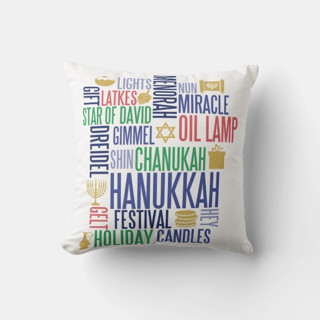 Hanukkah Words Holiday Throw Pillow Kissen (Vorderseite)
