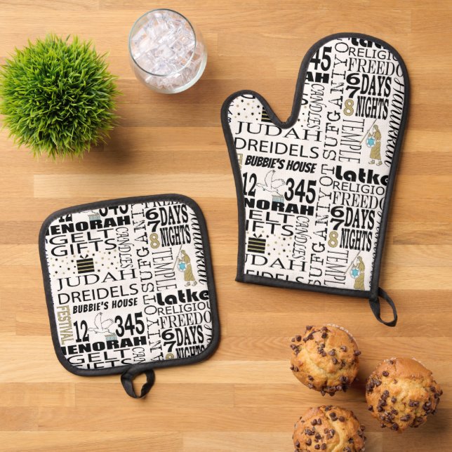 Hanukkah Words Ofenhandschuh & Topflappen-Set (Oben Unten)