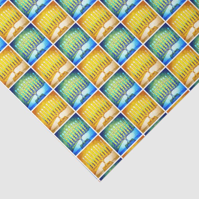 Hanukkah Yellow Blue Menorah Muster Modern einfach Seidenpapier (Ausschnitt)