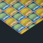 Hanukkah Yellow Blue Menorah Muster Modern einfach Seidenpapier<br><div class="desc">Ein nahes Foto mit leuchtenden, farbenfrohen, blauen, grünen und gelben künstlerischen Menorahs hilft Ihnen, den Urlaub von Hanukkah im Stil zu beginnen. Genießen Sie die Wärme und Freude der Ferienzeit, wenn Sie dieses bunte Hanukkah-Papiertaschentuch verwenden. Passende Karten, Porto, Aufkleber, Kissen, Haushaltswaren, Tasche und andere Produkte sind auch in meiner "Hanukkah...</div>