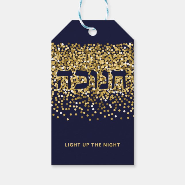 Hanukkah zündet den Nachtgolden/Navy-Glitzer an Geschenkanhänger (Vorderseite)