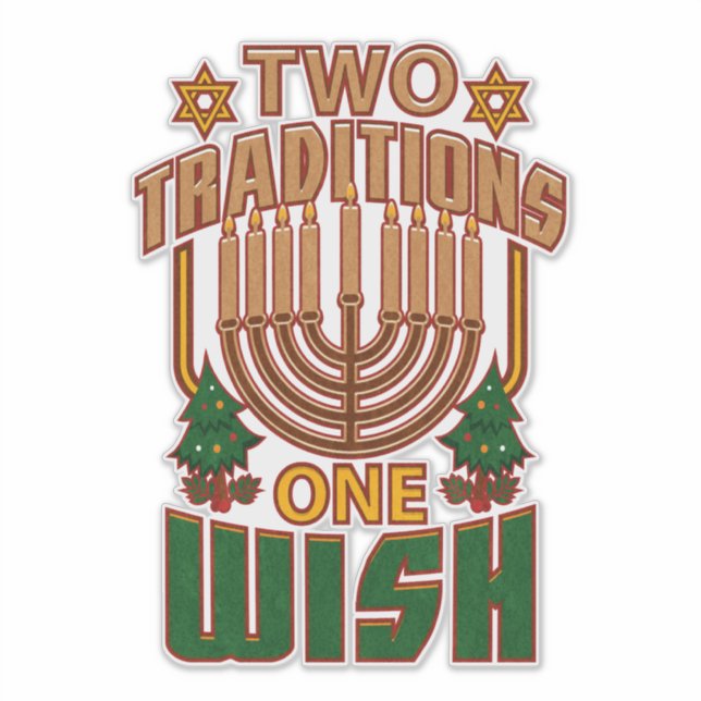 Hanukkah zwei Traditionen One Wish Christmukkah Aufkleber (Vorderseite)