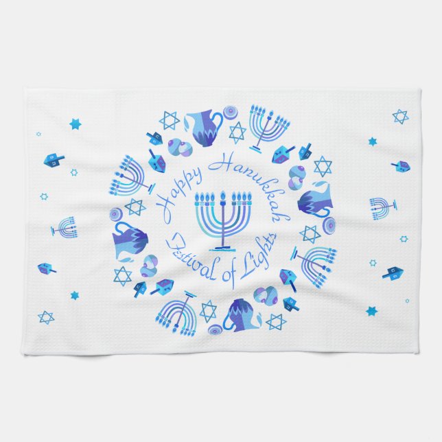 Hanukkiah Happy Hanukkah Jewish Holiday Menorah Geschirrtuch (Horizontal)