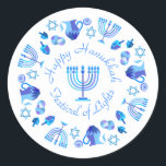 Hanukkiah Happy Hanukkah Jewish Holiday Menorah Runder Aufkleber<br><div class="desc">Hanukkiah-Symbol. Happy Hanukkah Party Jüdischer Urlaub Blue Menorah. Jüdisches Holiday Chanukkah Dekoration mit traditionellem Chanuka Dekorationssymbol - Navy Blue Farbe hanukkiah menorah, Kerzenhalter mit Kerzen, Stern von David und neon blaue Lichter Illustration. Hanukkah Festival der Lichter Event Dekoration. Jerusalem, Israel. Geschenkartikel & Party > Geschenkartikel > Aufkleber & Etiketten. Judaika...</div>