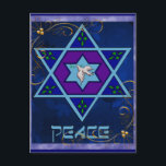 Hanukkka Friedenskunst Feiertagspostkarte<br><div class="desc">Dove of Peace Inside Star and the word "Peace" is a lovely gift and wish for the coming year. In blue,  greens,  purple.</div>
