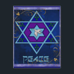 Hanukkka Friedenskunst Feiertagspostkarte<br><div class="desc">Dove of Peace Inside Star and the word "Peace" is a lovely gift and wish for the coming year. In blue,  greens,  purple.</div>