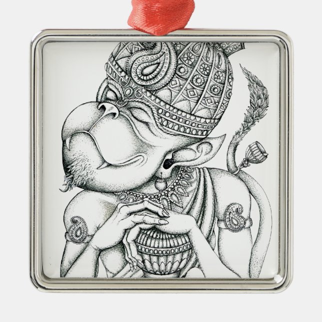 Hanuman, Affe-Gott Silbernes Ornament (Vorne)