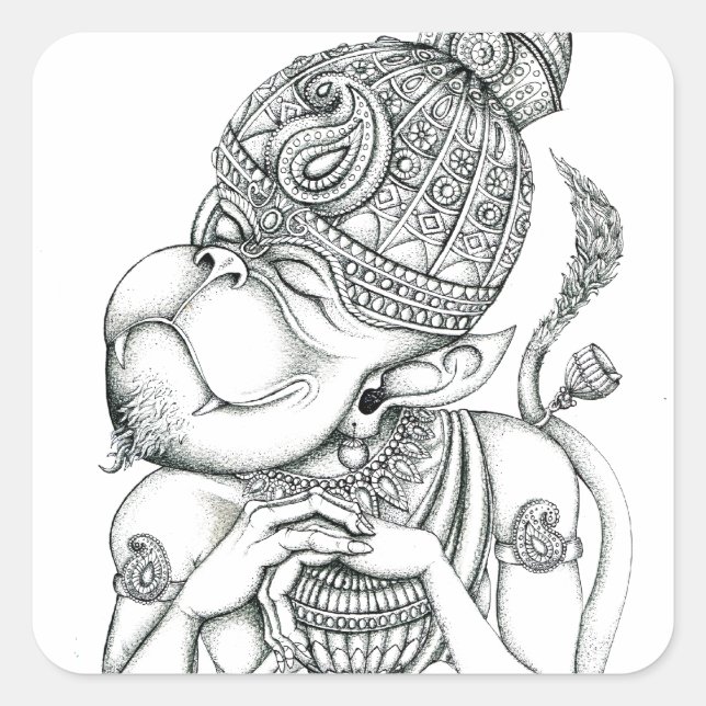 Hanuman, Affengott Quadratischer Aufkleber (Vorderseite)