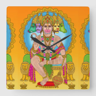 Hanuman Ji Square Clock   Hindu Lord Hanuman Spiri Quadratische Wanduhr