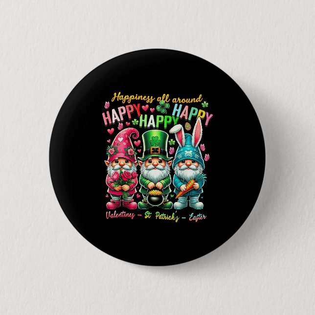 Hapness Allaround Gnome Happy Valentine St Patrick Button (Vorderseite)