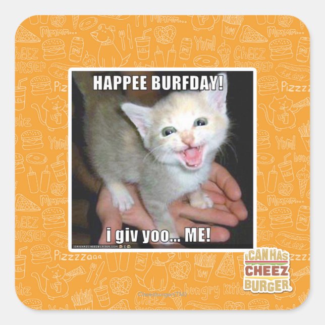 HAPPEE BURFDAY! QUADRATISCHER AUFKLEBER (Vorderseite)