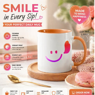 HappeSmiley Face with Heart - Minimalistisch Happy Tasse