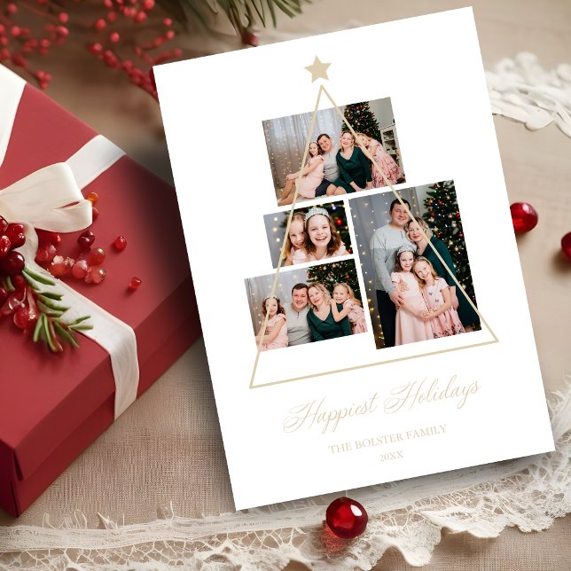 Happiest Holidays Family Christmas Tree 4 Photos (Happiest Holidays Family Christmas Tree 4 Photos Faux Foil Collage Holidays Card with Envelope.)