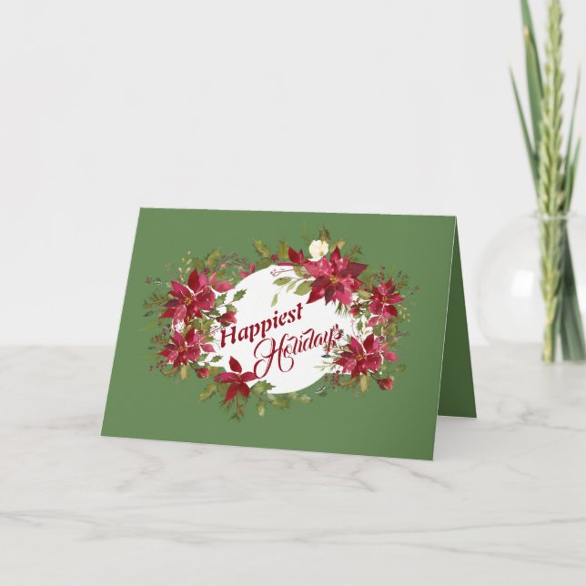 Happiest Holidays Poinsettias Feiertagskarte (Vorderseite)