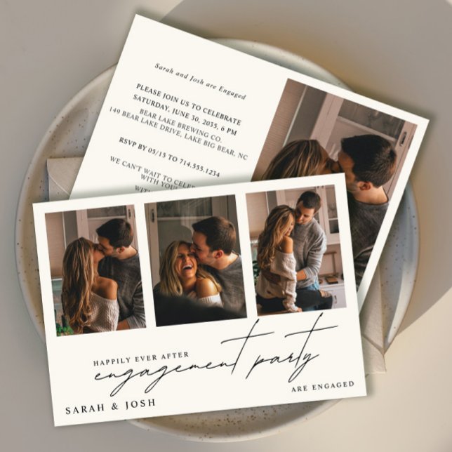 Happily Ever After 4 Photo Cream Engagement Party Einladung (Von Creator hochgeladen)