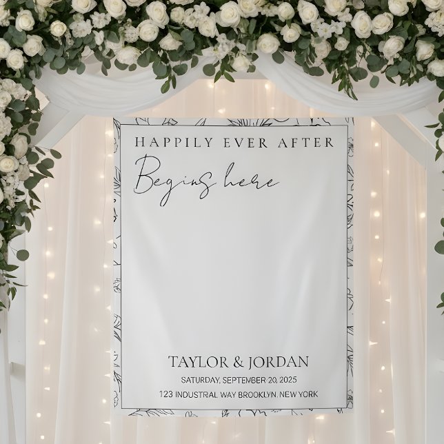 Happily Ever After Begins Here Floral Wedding  Wandteppich (Von Creator hochgeladen)