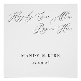 Happily Ever After Begins Here Wedding Backdrop  Poster