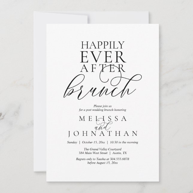 Happily Ever After Brunch, Modern Classy Wedding Einladung (Vorderseite)