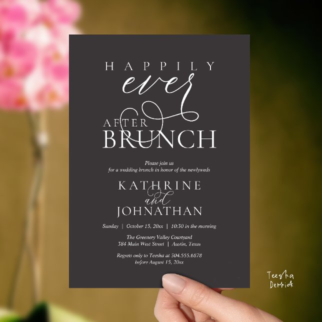 Happily Ever After Brunch Post Wedding Elopement Einladung (Happily Ever After Brunch Post Wedding Elopement Reception Invitation Card in Charcoal Grey)