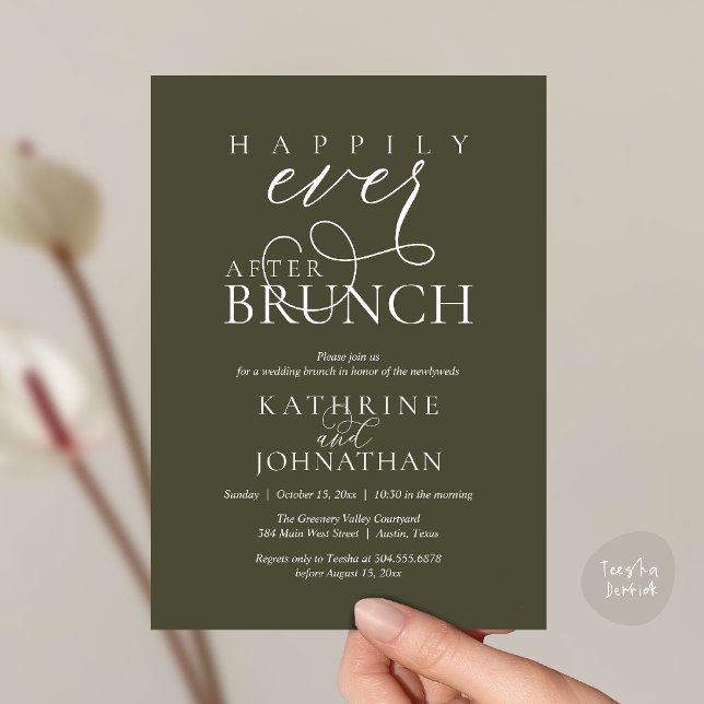 Happily Ever After Brunch Post Wedding Elopement Einladung (Happily Ever After Brunch Post Wedding Elopement Reception Invitation Card in Olive Green)