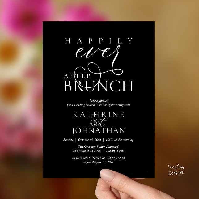 Happily Ever After Brunch Post Wedding Elopement Einladung (Happily Ever After Brunch Post Wedding Elopement Reception Invitation Card in Black and White)