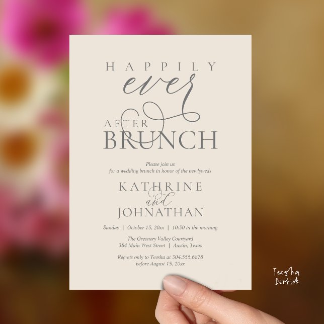 Happily Ever After Brunch Post Wedding Elopement Einladung (Happily Ever After Brunch Post Wedding Elopement Reception Invitation Card in Cream and Grey)