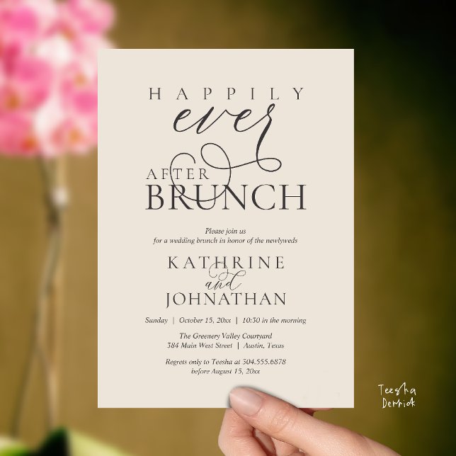 Happily Ever After Brunch Post Wedding Elopement Einladung (Happily Ever After Brunch Post Wedding Elopement Reception Invitation Card in Cream Charcoal Grey)