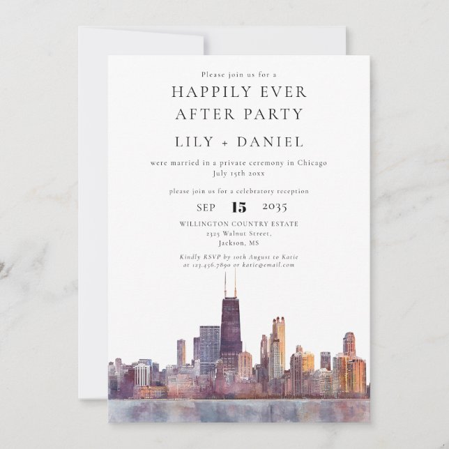 Happily Ever After Chicago Hochzeit Einladung (Vorderseite)