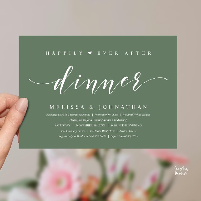 Happily Ever After Dinner, Modern Minimalist Einladung (Happily Ever After Dinner, Modern Minimalist reception Invitation Card, sage green)