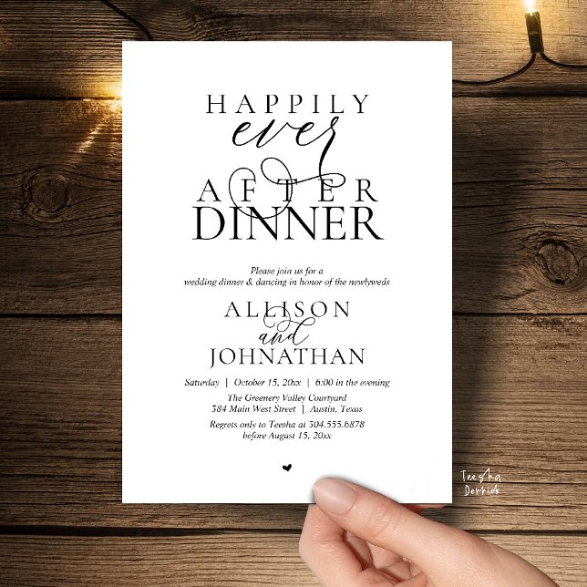 Happily Ever After Dinner Modern Script Wedding Einladung (Happily Ever After Dinner Modern Script Wedding Invitation Card in Black and White)