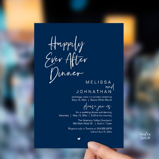Happily Ever After Dinner Modern Wedding Party Einladung (Happily Ever After Dinner Modern Wedding Reception Party Invitation Card navy Blue)
