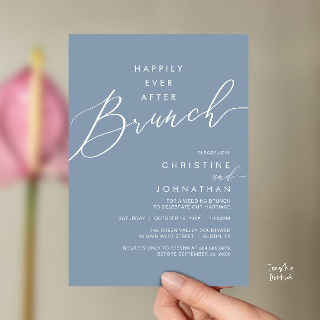 Happily Ever After Dinner Wedding Reception Dinner Einladung (Happily Ever After Brunch Post Wedding Reception Invitation Card in Dusty Blue)
