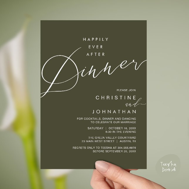 Happily Ever After Dinner Wedding Reception Dinner Einladung (Happily Ever After Dinner Wedding Reception Dinner Invitation Card in Olive green)