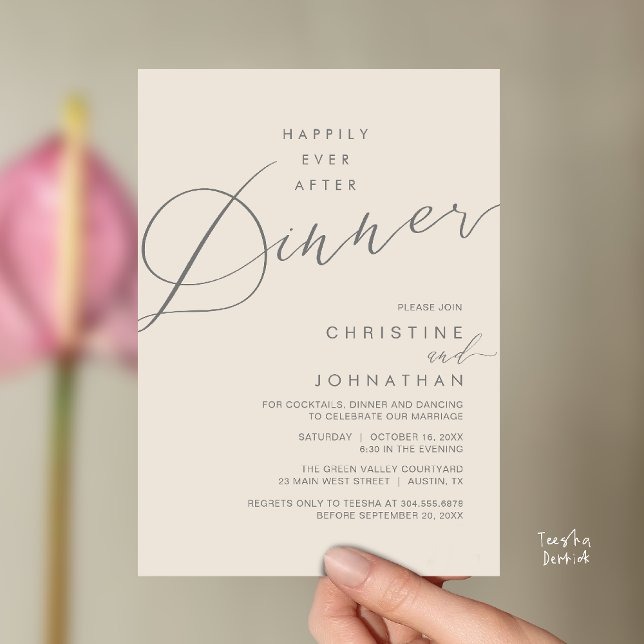 Happily Ever After Dinner Wedding Reception Dinner Einladung (Happily Ever After Dinner Wedding Reception Dinner Invitation Card in Cream Grey)