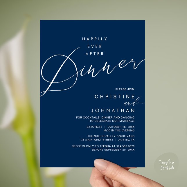 Happily Ever After Dinner Wedding Reception Dinner Einladung (Happily Ever After Dinner Wedding Reception Dinner Invitation Card in Navy Blue)