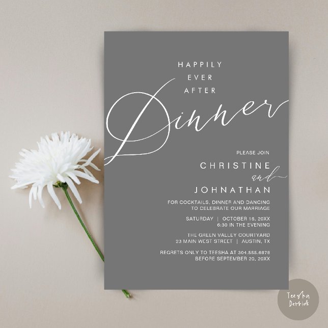 Happily Ever After Dinner Wedding Reception Dinner Einladung (Happily Ever After Dinner Wedding Reception Dinner Invitation Card in Dark Grey)