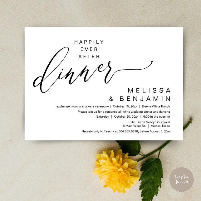 Happily Ever After Dinner Wedding Romantic Party Einladung (Happily Ever After Dinner Modern Romantic Wedding Romantic Party Invitation Card Black White)