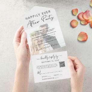 Happily Ever After Foto QR-Code Hochzeitsempfang All In One Einladung