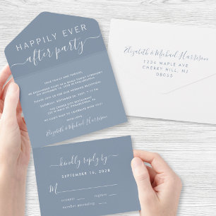 Happily Ever After Hochzeitsempfang Staubblau All In One Einladung