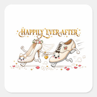 Happily Ever After Hochzeitsschuhe Quadratischer Aufkleber