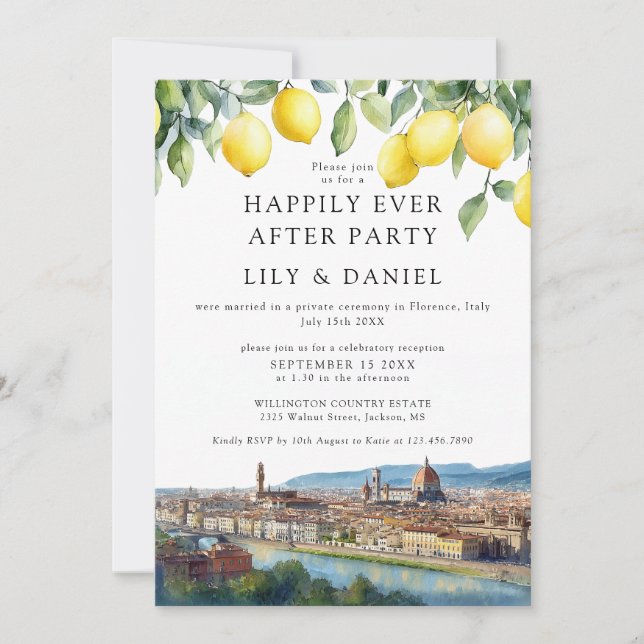 Happily Ever After Lemons Florence Italy Wedding Einladung (Vorderseite)