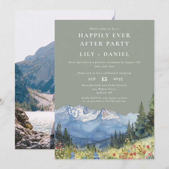 Happily Ever After Mountain Sage Wedding Photo Einladung (Vorne/Hinten)
