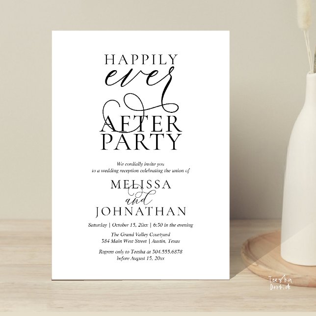Happily Ever After Party, Classy Wedding Reception Einladung (Happily Ever After Party, Classy Wedding Reception Modern Dinner Invitation Card PDF Black White)