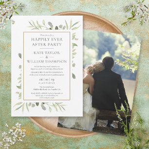 Happily Ever After Party Grünzeug Foto Hochzeit Einladung